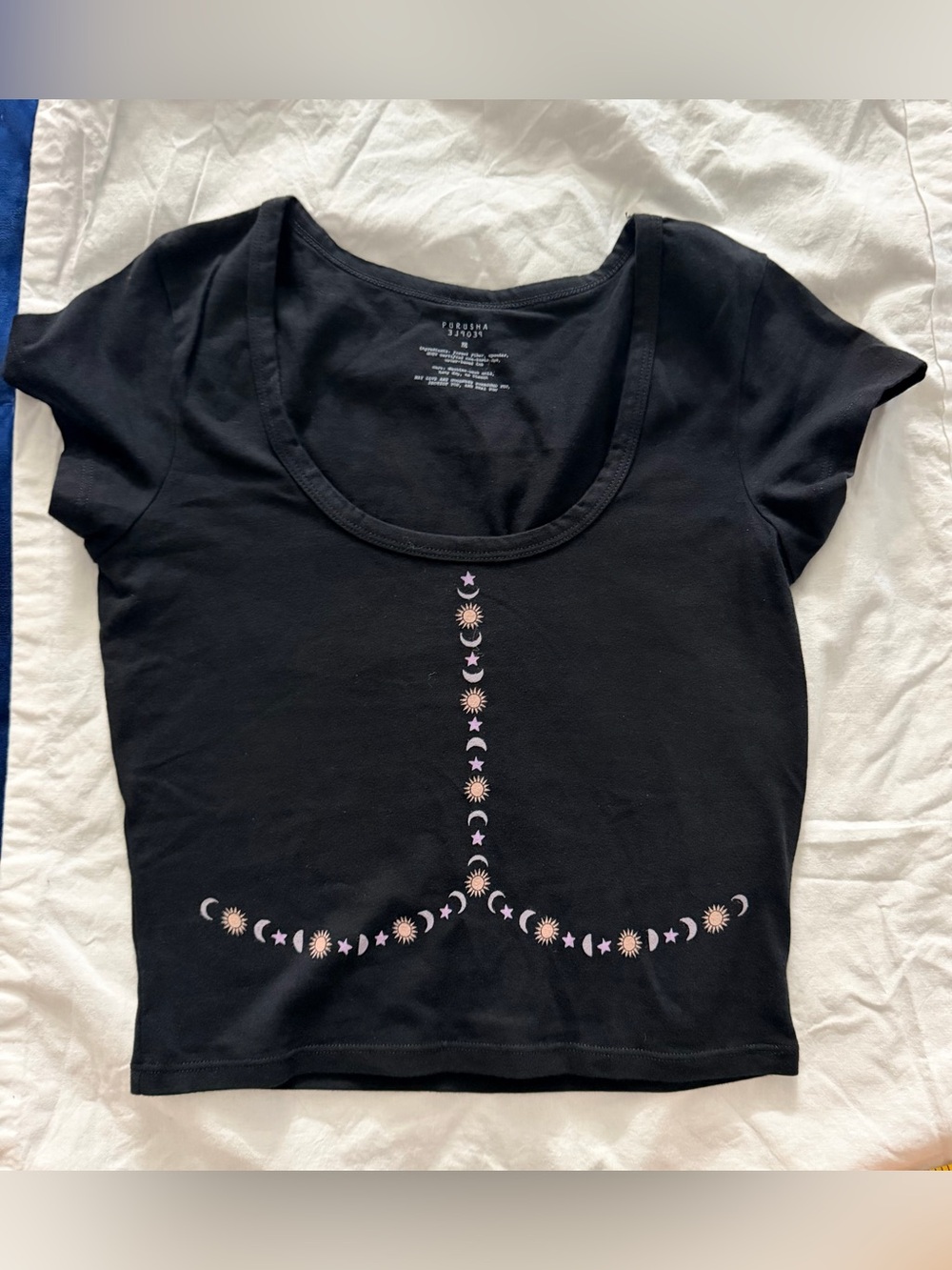 Medium Purusha People Black Invocation Drew Baby Tee Scoop Neck